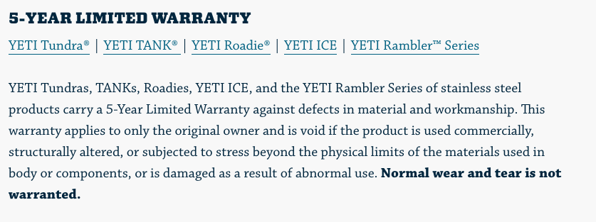 yeti warranty policy