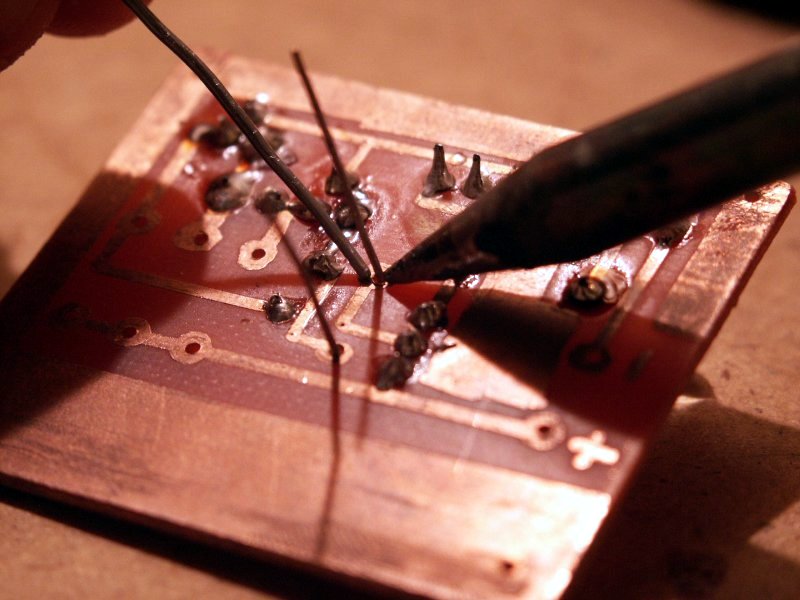 the tip of a soldering iron